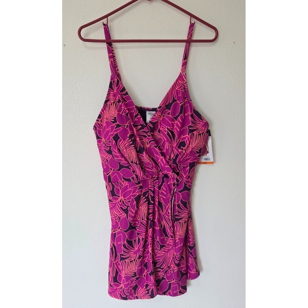 Lands‎ End Womens Swimsuit Dress XXL Purple Floral UPF 50+ Padded Stretch NWT